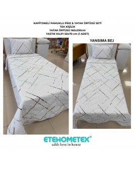 ETEHOMETEX Pamuklu Kapitoneli Yatak Örtüsü Seti TEK KİŞİLİK YANSIMA BEJ 8696474232106